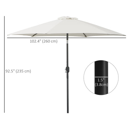 8.5' Round Aluminum Patio Umbrella 6 Ribs Market Sunshade Tilt Canopy w/ Crank Handle Garden Parasol Cream White