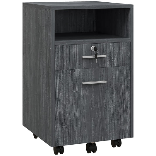 Small Filing Cabinet with 2 Drawers, Lockable Home Office Storage Cabinets on Wheels for A4, Letter Size, Grey