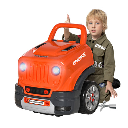 Qaba Kids Truck Engine Toys, Kids Mechanic Workshop Set with Light, Sounds, Steering Wheel and Horn for Boys Girls 3 4 5