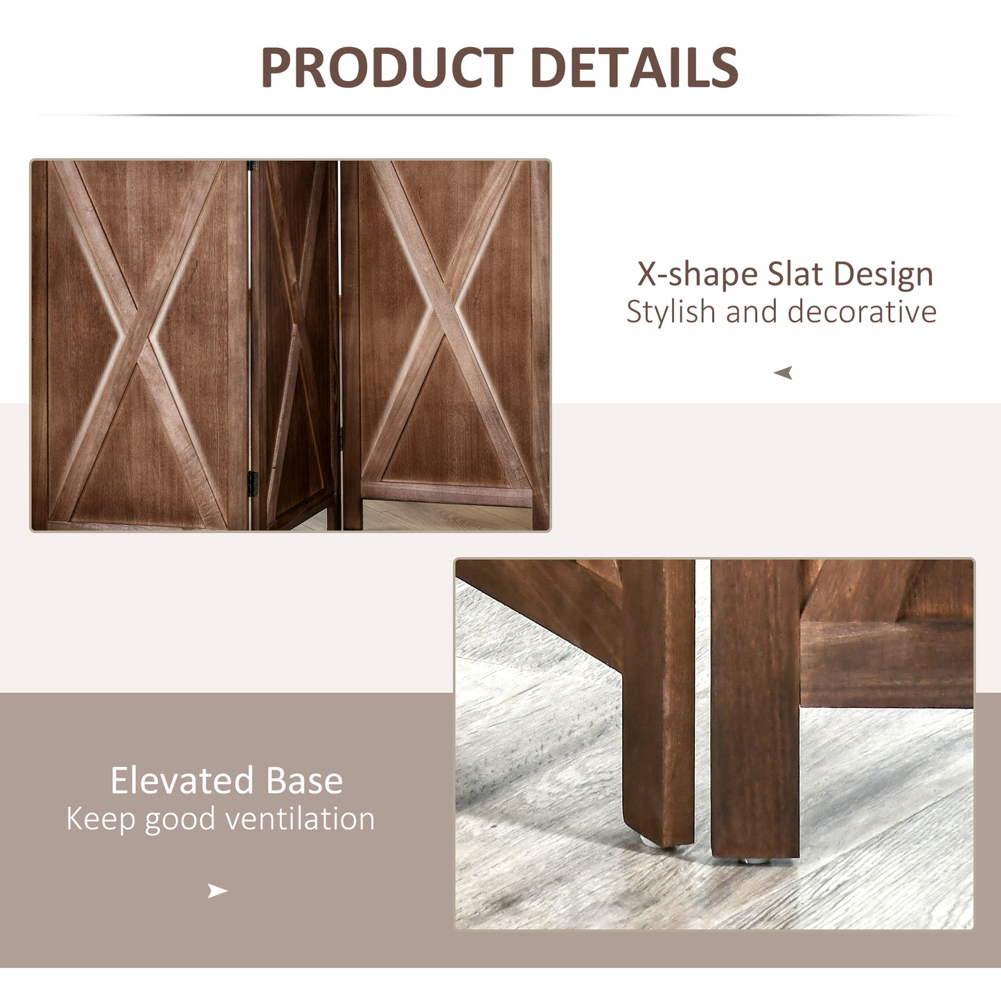 4-panel Wall Partition Farmhouse Room Separator with Foldable Design Wooden Frame 5.6FT, Walnut