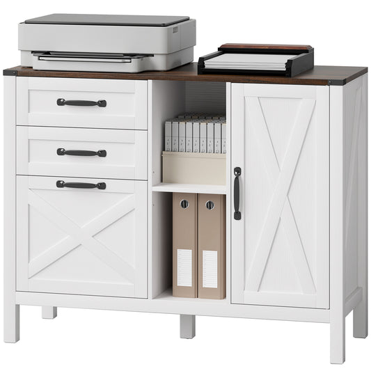 Lateral Filing Cabinet with Drawers, Shelves, Adjustable Hanging Bar for Home Office, Fit A4/Letter Files, White