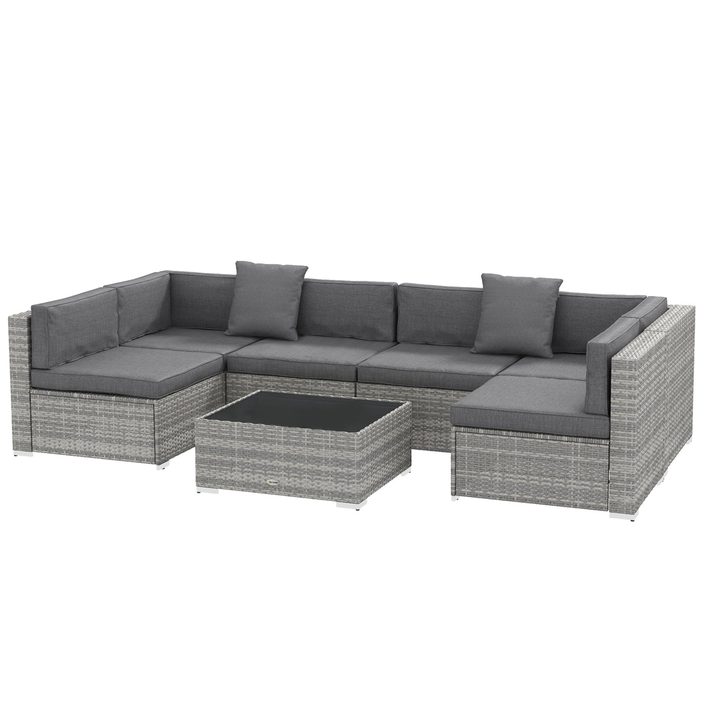 7 Pieces Patio Furniture Set, Rattan Conversation Set Garden Wicker Sofa Set with Washable Cushions and Coffee Table, Gr