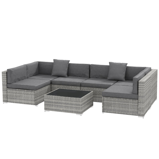 7 Pieces Patio Furniture Set, Rattan Conversation Set Garden Wicker Sofa Set with Washable Cushions and Coffee Table, Gr