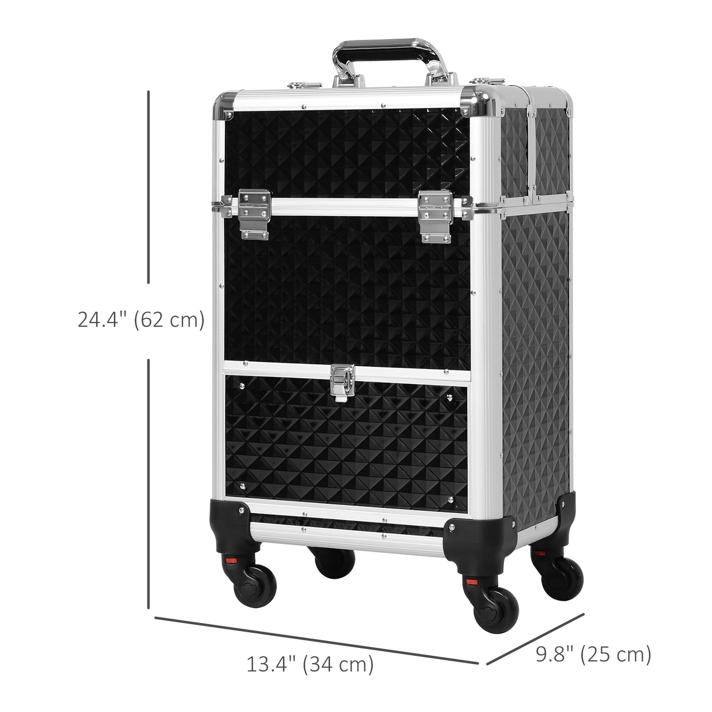 Portable Aluminum Makeup Train Cases, Rolling Makeup Case, Salon Beauty Cosmetic Jewelry Organizer Trolley with 4 Wheels