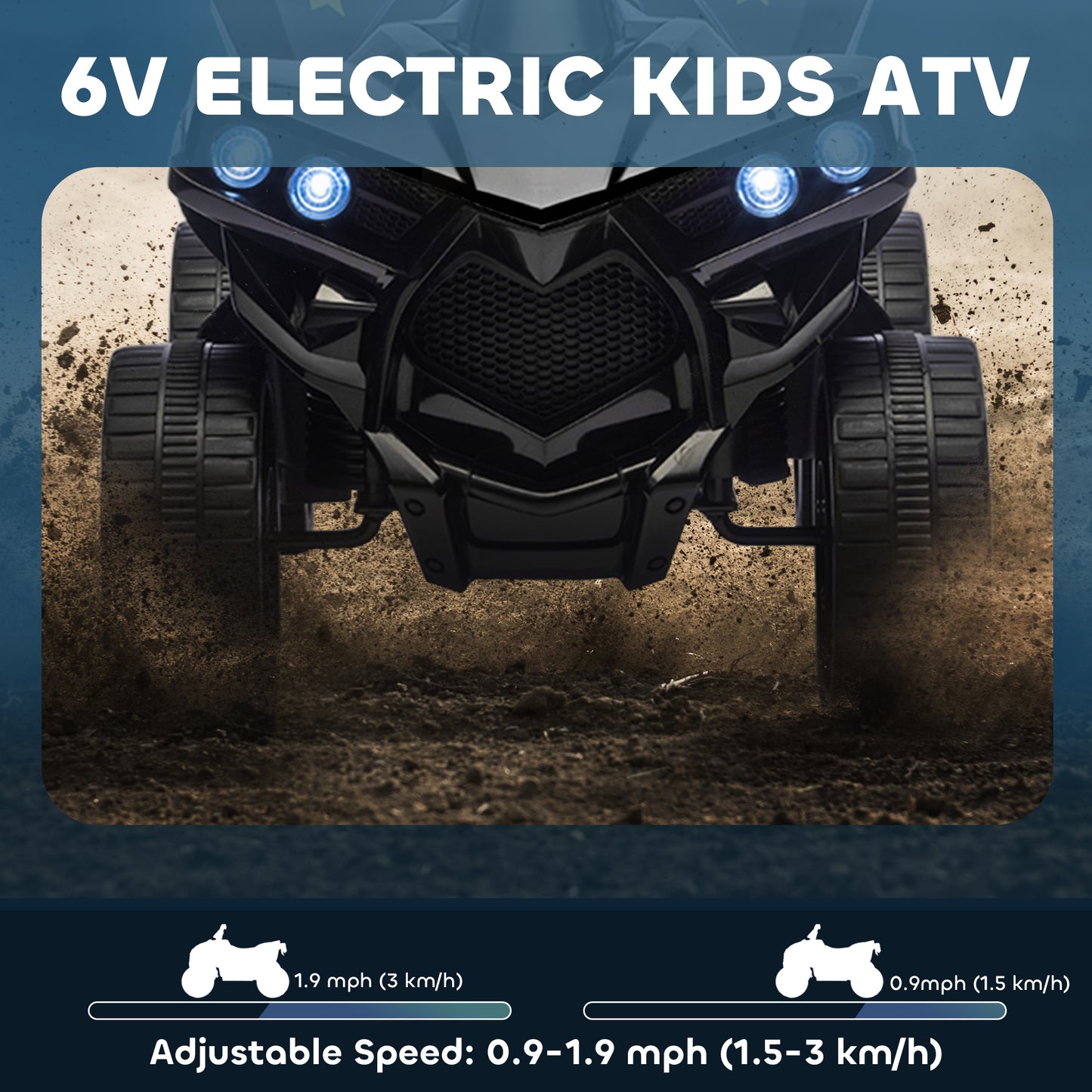 Qaba 6V Kids ATV, 4 Wheeler Electric Ride on Car with Music and LED Headlights, for Ages 37-72 Months Boys and Girls, Bl