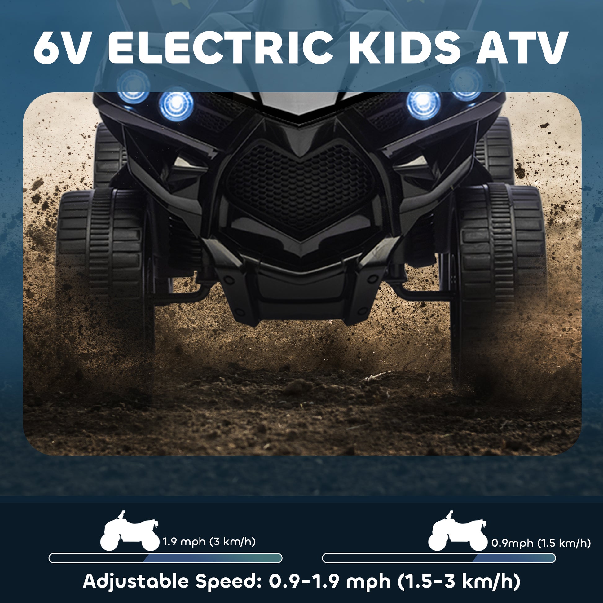 Qaba 6V Kids ATV, 4 Wheeler Electric Ride on Car with Music and LED Headlights, for Ages 37-72 Months Boys and Girls, Bl
