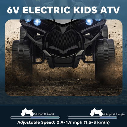 Qaba 6V Kids ATV, 4 Wheeler Electric Ride on Car with Music and LED Headlights, for Ages 37-72 Months Boys and Girls, Bl