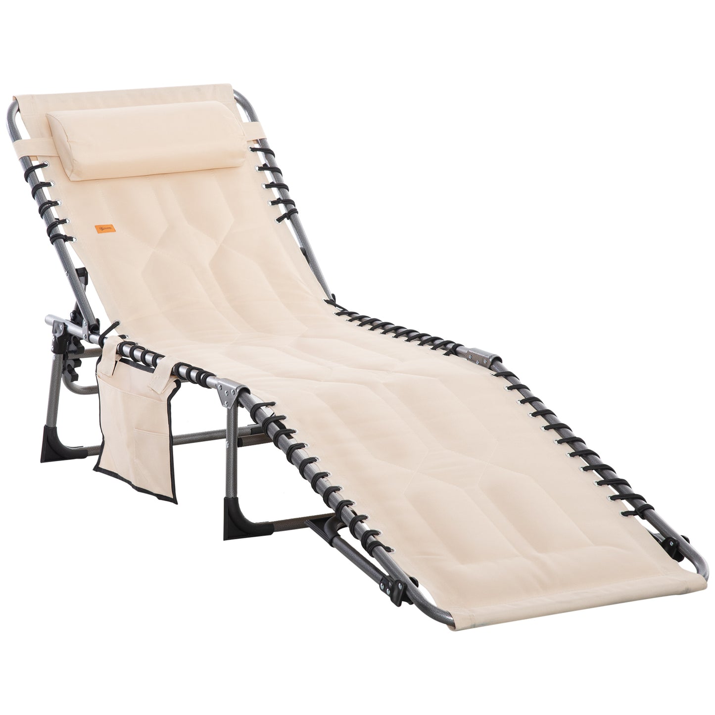 Outdoor Lounge Chair, Folding Chaise Lounge, Patio Padded Tanning Chair with 5-position Adjustable Backrest, Pillow and 
