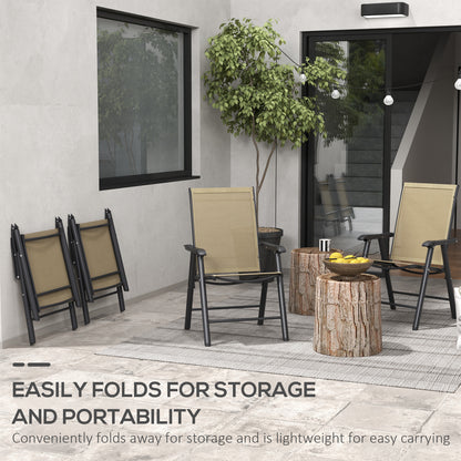 4-Piece Folding Chair Set for Relaxing on Patio Balcony Garden, Comfortable Outdoor Furniture with Armrests, Brown