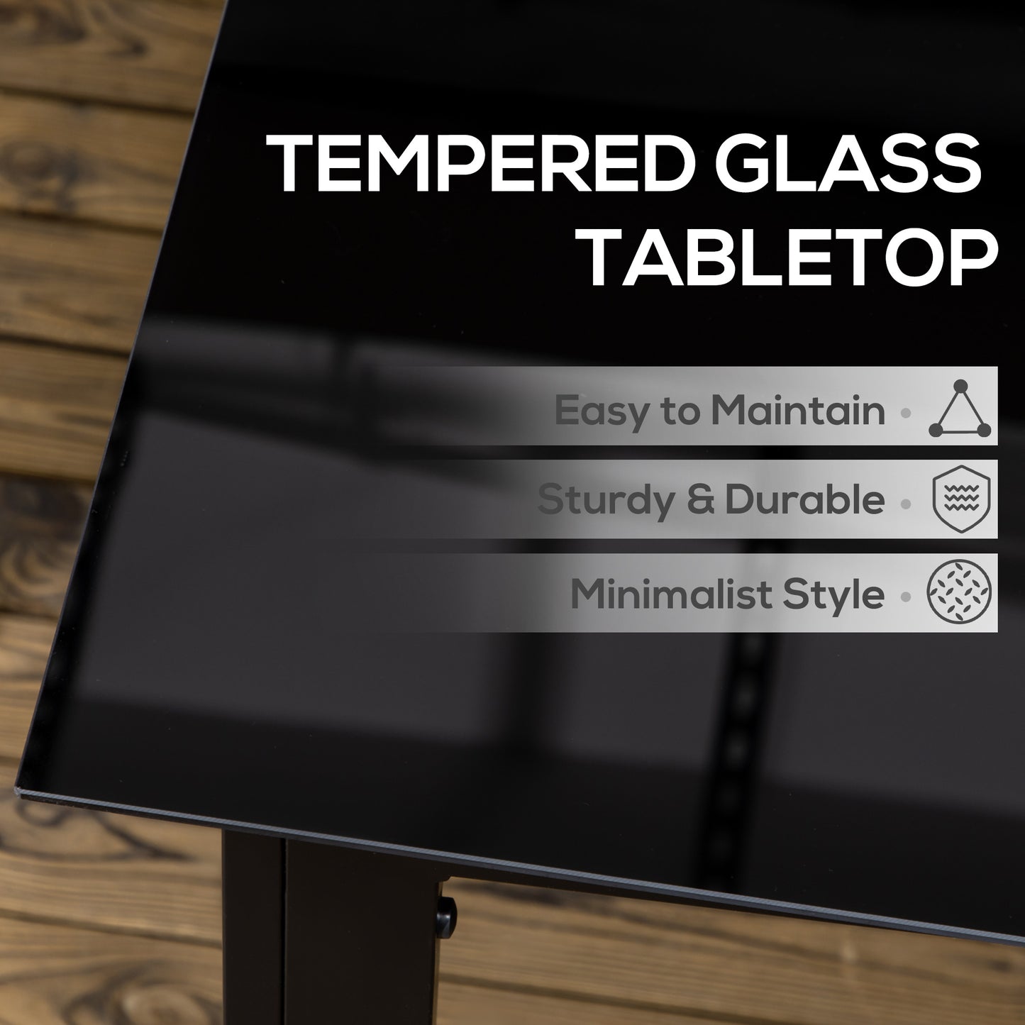Aluminium Outdoor Dining Table for 6, 59" x 35" Rectangle Patio Table with Tempered Glass Tabletop, for Garden, Backyard