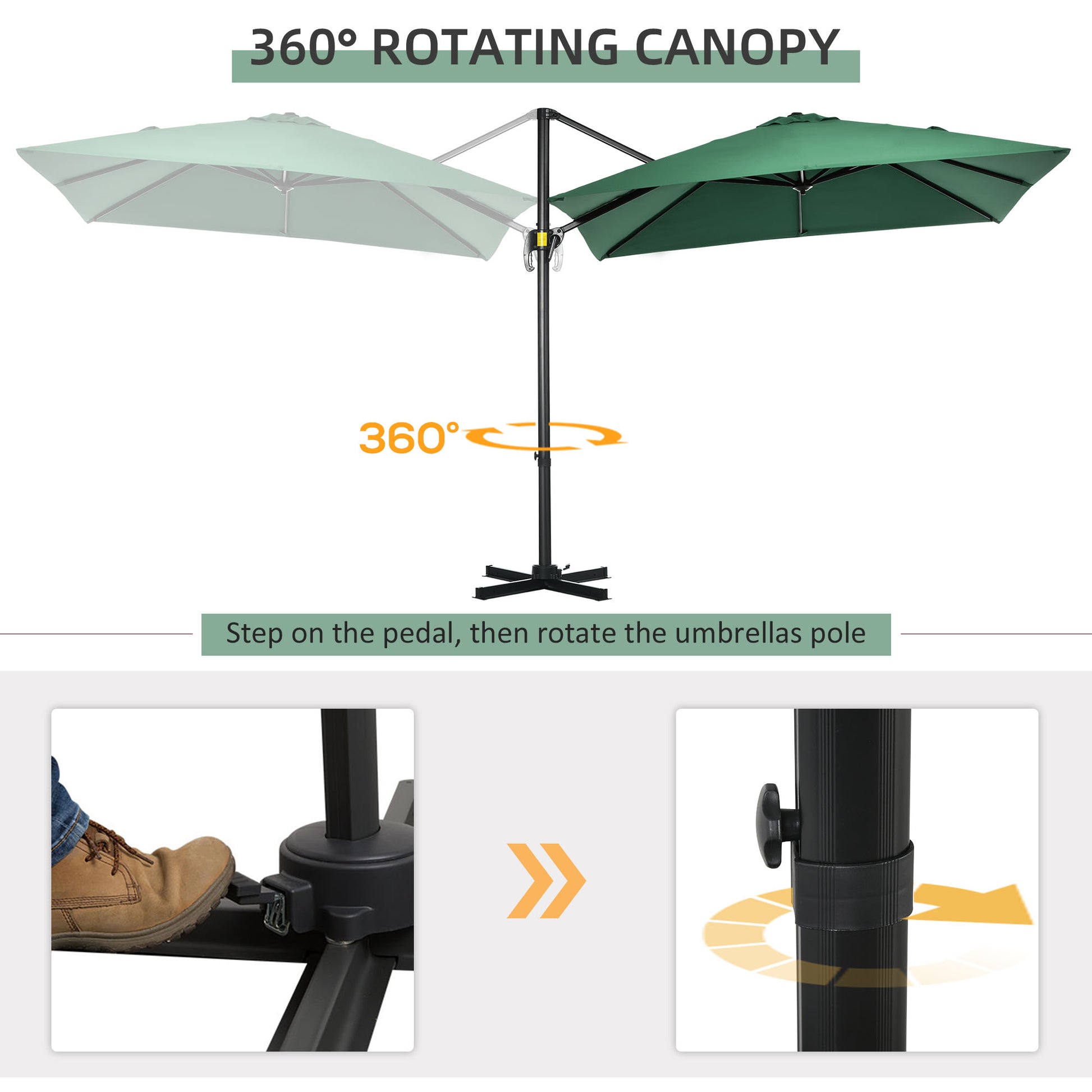 8' x 8' Square Cantilever Umbrella with 360° Rotation, Aluminum Outdoor Cantilever Market Parasol with Crank & Tilt, Gar