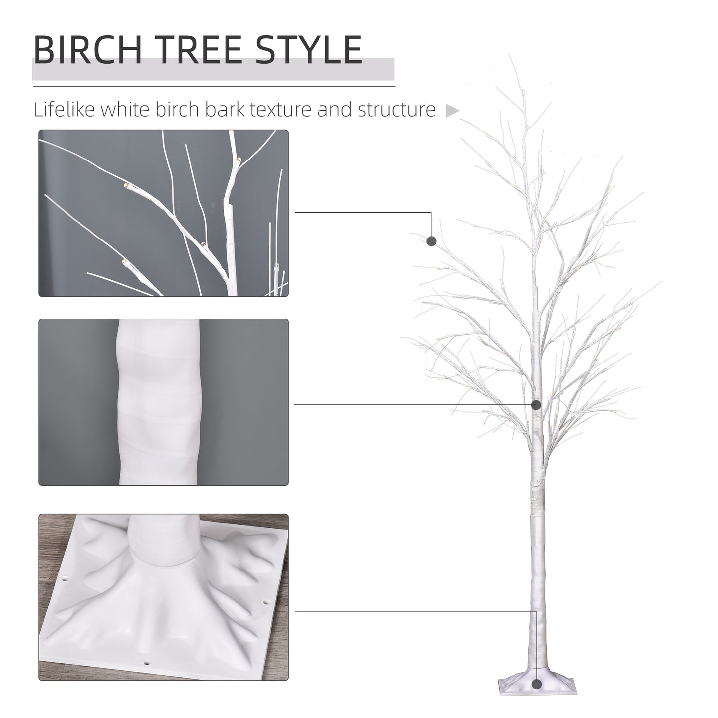 5FT Garden Birch Tree Light with 58 Warm LEDs and 8 Light Modes, DIY Artificial Tree Lamp for Outdoor and Indoor Birthda
