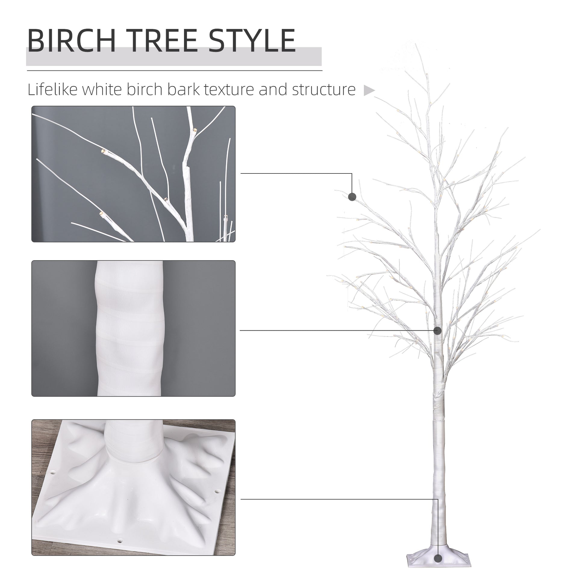 5FT Garden Birch Tree Light with 58 Warm LEDs and 8 Light Modes, DIY Artificial Tree Lamp for Outdoor and Indoor Birthda