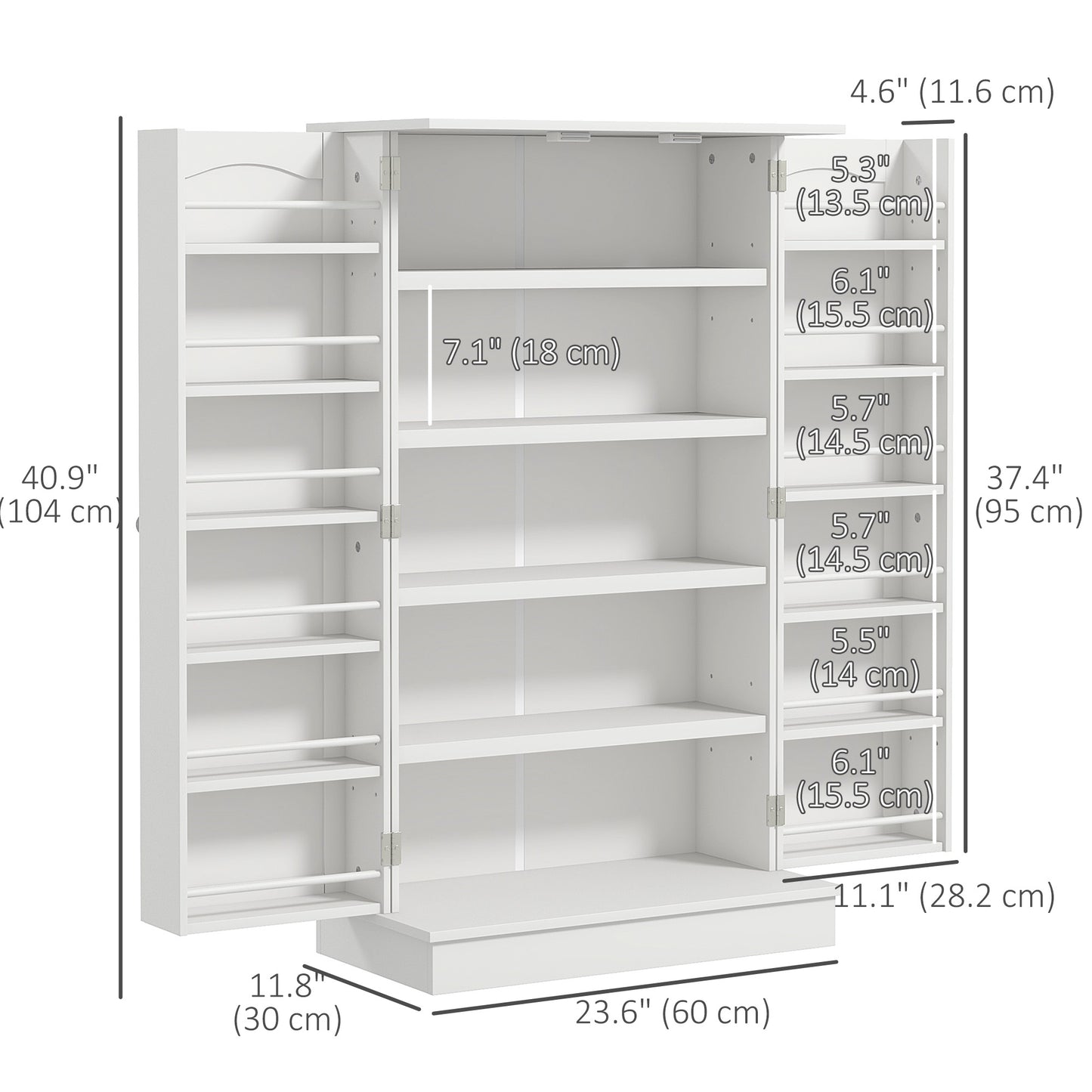 Freestanding Pantry Cabinet 41 Inch Kitchen Pantry with Spice Racks and Adjustable Shelves for Home Use, White