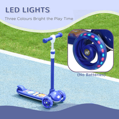 Qaba 3 Wheel Kids Scooter, Toddler Kick Scooter with Adjustable Height, Rear-Fender Brake, LED Light, TPE Handlebar, Blu