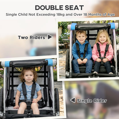 VarietyKart 2 Seat Bike Trailer for Kids 2-in-1 Double Baby Stroller with Handbrake, Rubber Wheels, 5 Point Harness, Wat