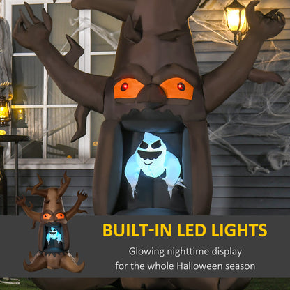 Inflatable Halloween Decoration Haunted Tree with White Ghost, Blow-Up Outdoor LED Display for Lawn, Garden, Party