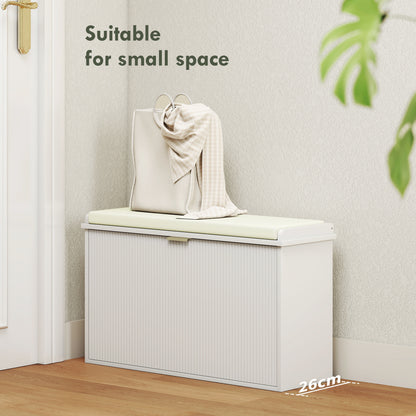 Entryway Bench with Padded Seat and Flip-Drawers, Holds up to 265lbs, Shoe Storage Bench for 8 Pairs of Shoes, White