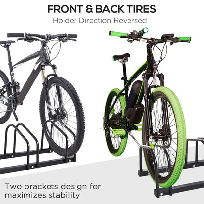 Soozier 4-Bike Bicycle Floor Parking Rack Cycling Storage Stand Garage Organizer for Indoor and Outdoor Use Black