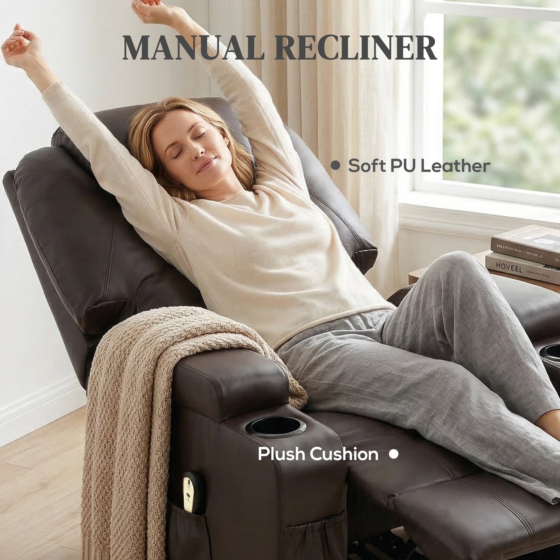 Power Lift Recliner Chair for Elderly, PU Leather Lift Chair with Thick and High Back, Footrest, Remote, Side Pockets, C