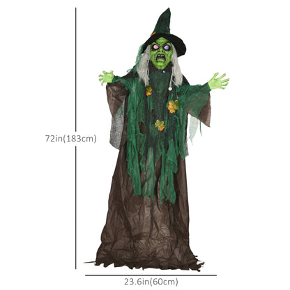 72 Inch/6ft Life Size Outdoor Halloween Decoration Witch, Animated Prop Decor with Sound and Motion Activated, Light Up 