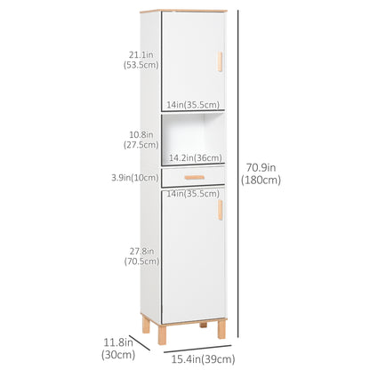 Bathroom Storage Cabinet with Cupboards and Drawer, Floor Free Standing Linen Tower, Tall Slim Side Organizer Shelves, W