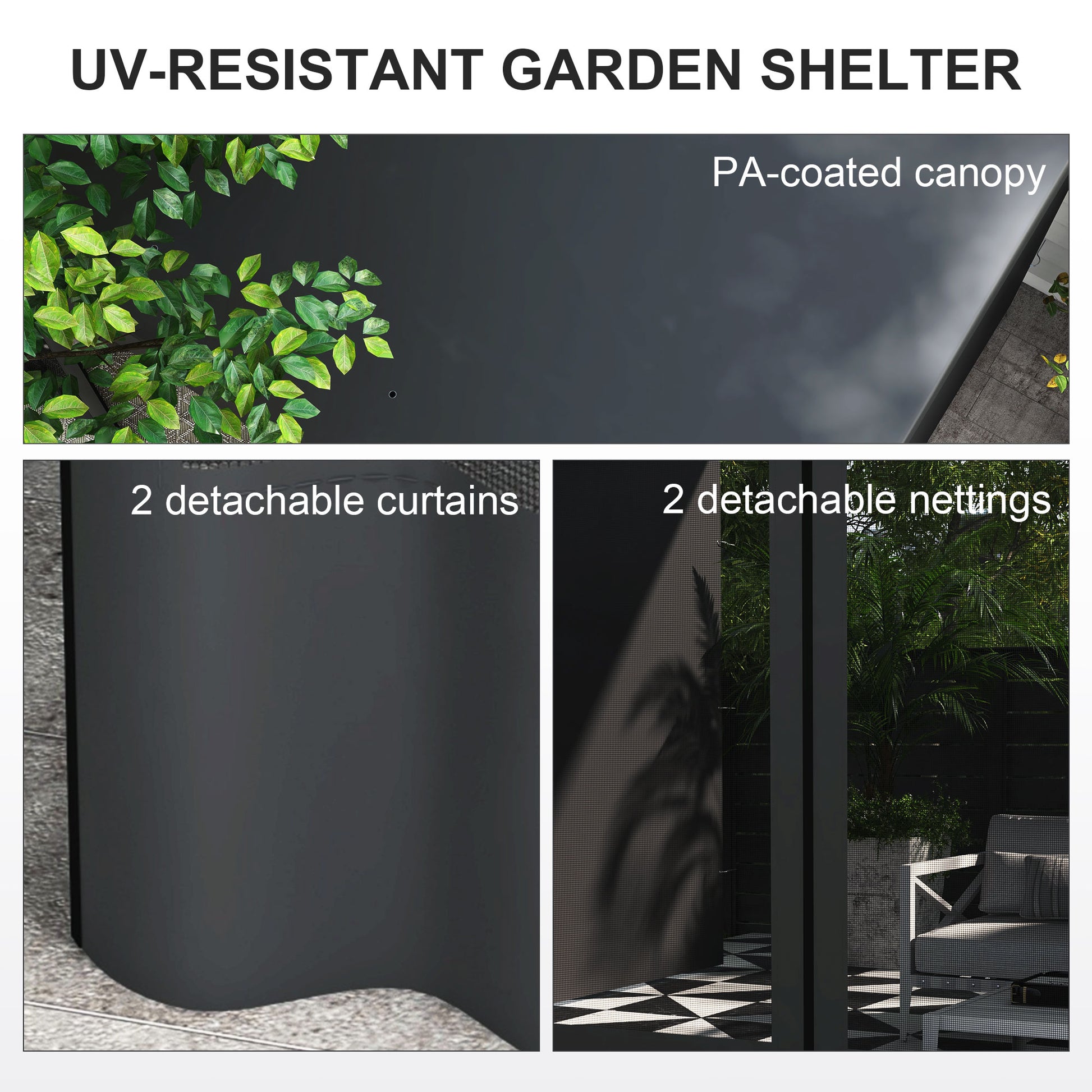 10' x 13' Outdoor Pergola, Wall Mounted Hardtop Lean-to Gazebo with 2 Curtains and 2 Nettings, UV Resistant, for Patio, 