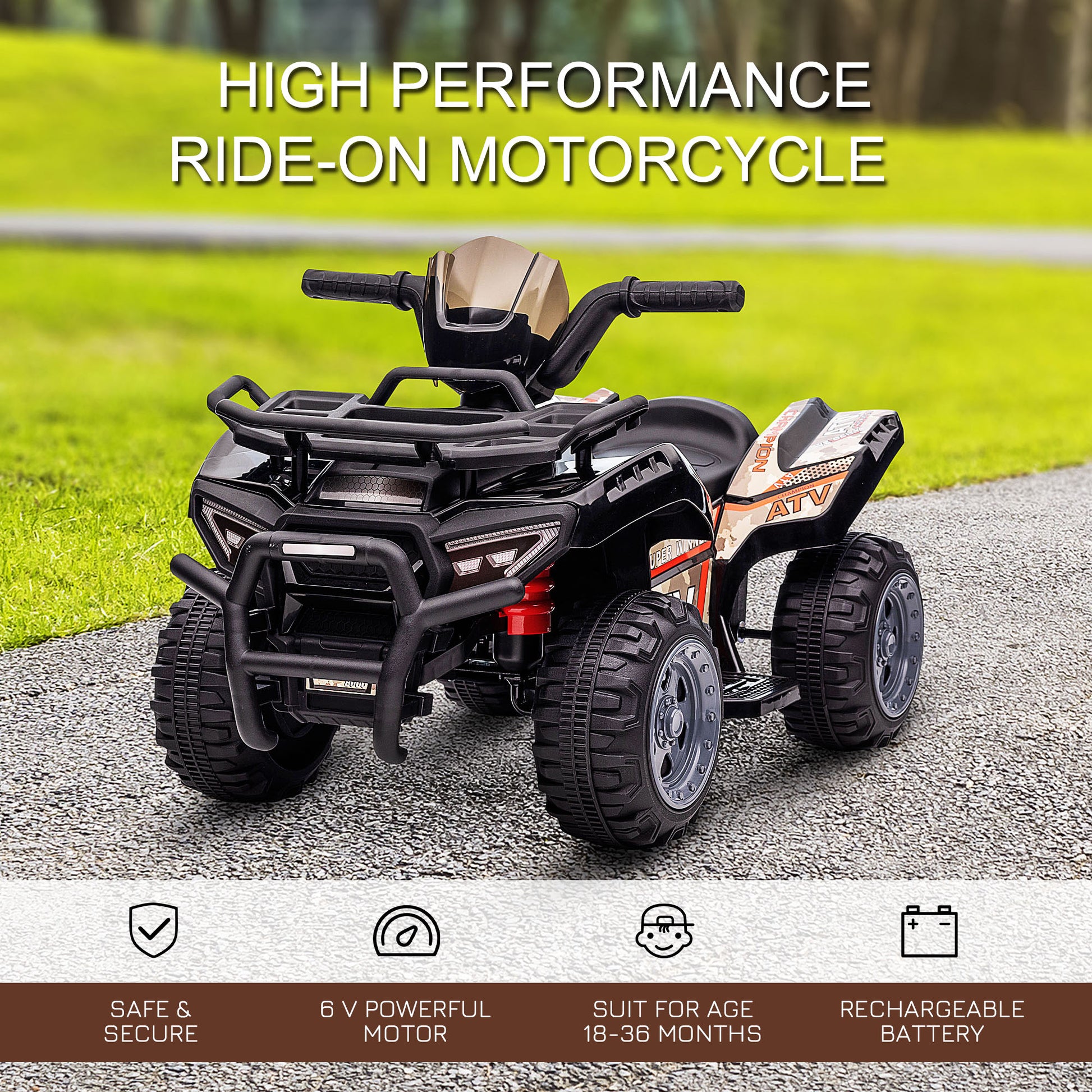 VarietyKart Kids Ride-on ATV Quad Bike Four Wheeler Car with Music, 6V Battery Powered Motorcycle for 18-36 Months, Blac