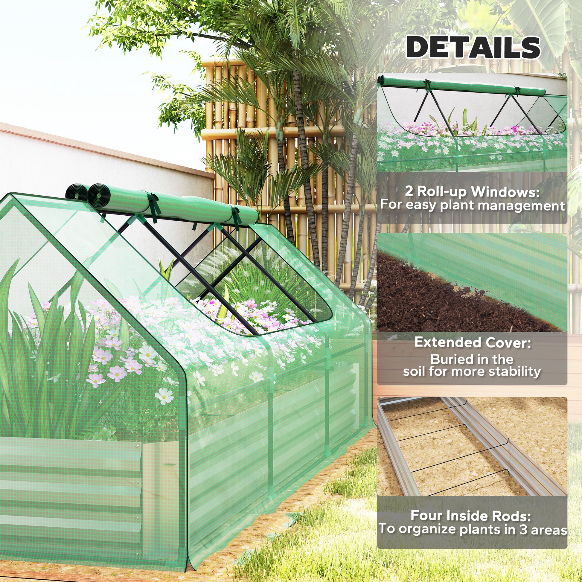 8.6 x 3 x 1ft Raised Garden Bed with Mini Greenhouse, Galvanized Raised Garden Bed with Cover for Herbs and Vegetables, 