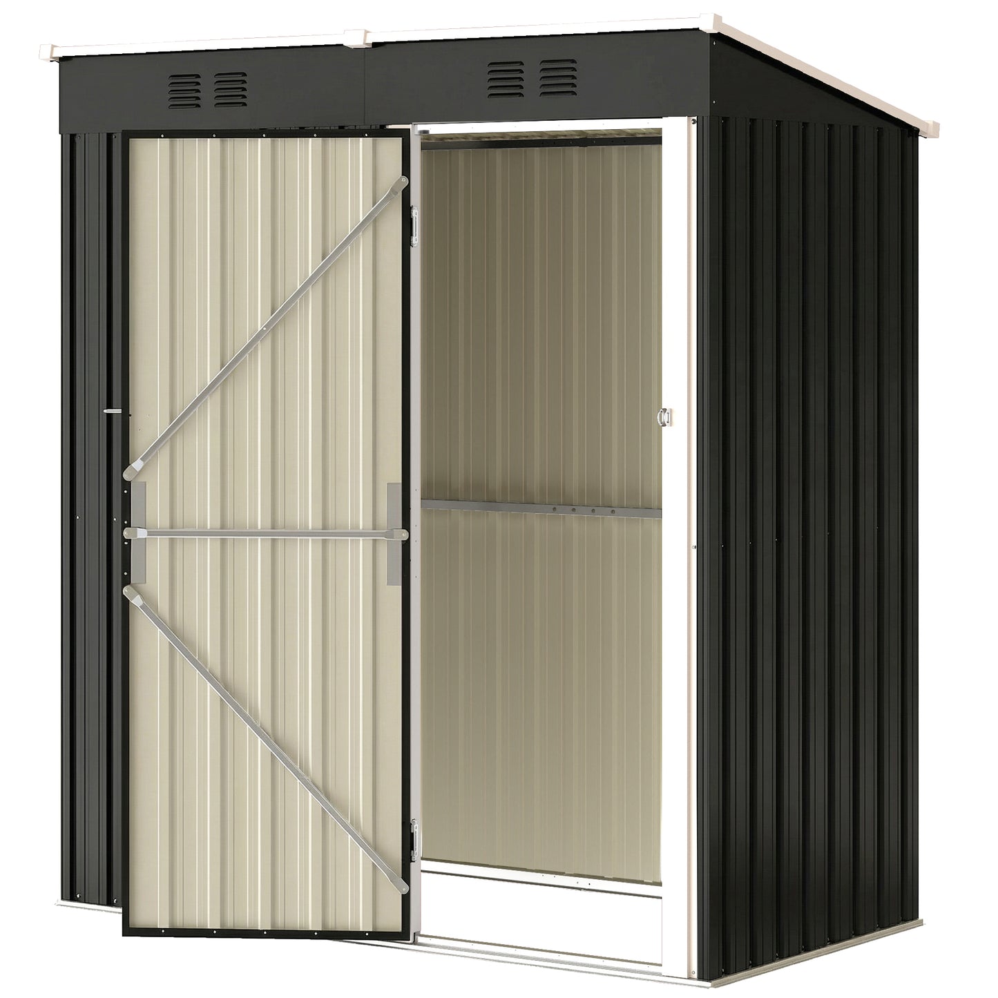 5 x 3 ft Outdoor Storage Shed, Lean-to Metal Garden Shed with Lockable Door and Vents, Dark Grey