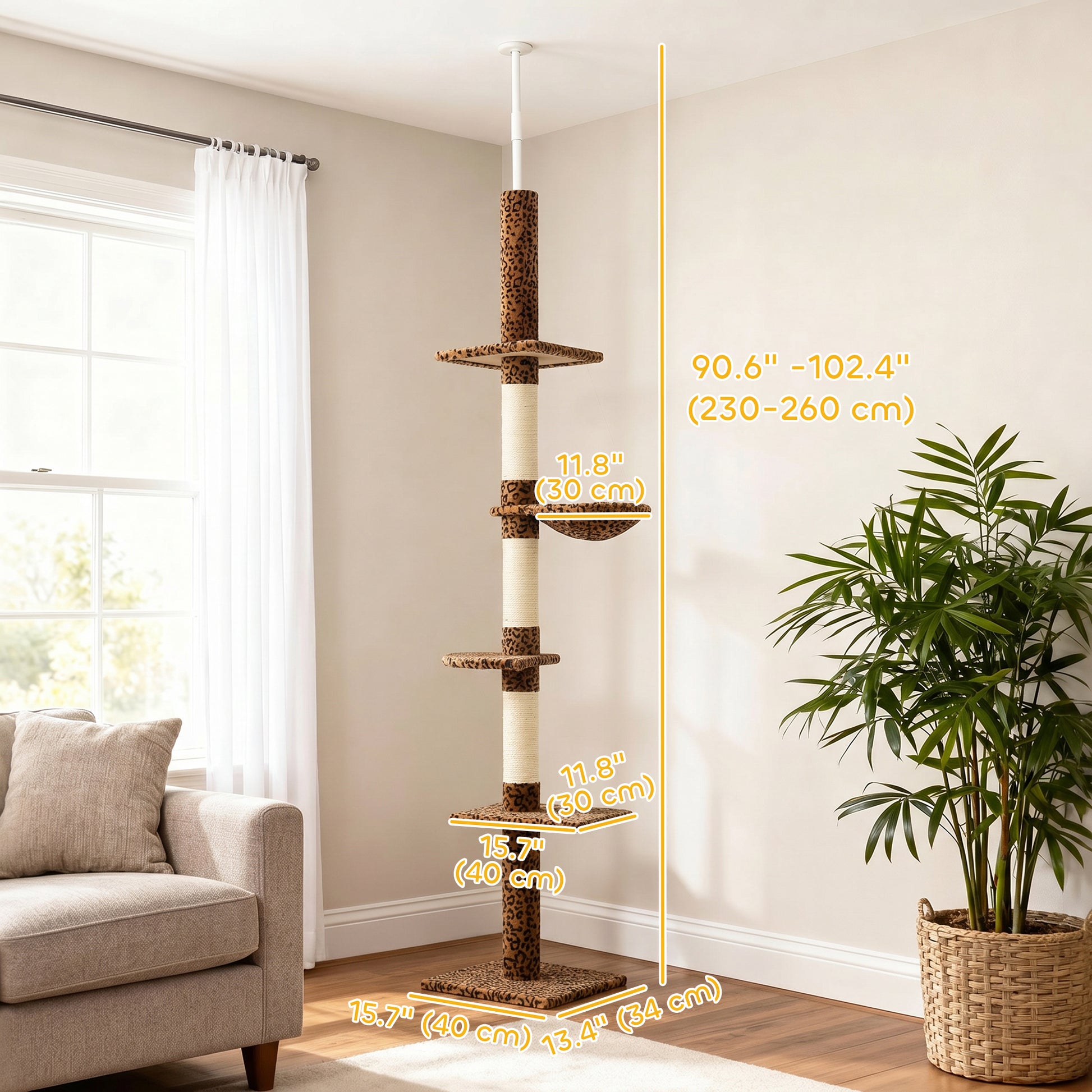 8.5ft Cat Climbing Tree 5-Tier Kitty Activity Center with Scratching Post, Leopard Print