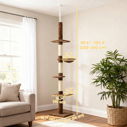 8.5ft Cat Climbing Tree 5-Tier Kitty Activity Center with Scratching Post, Leopard Print
