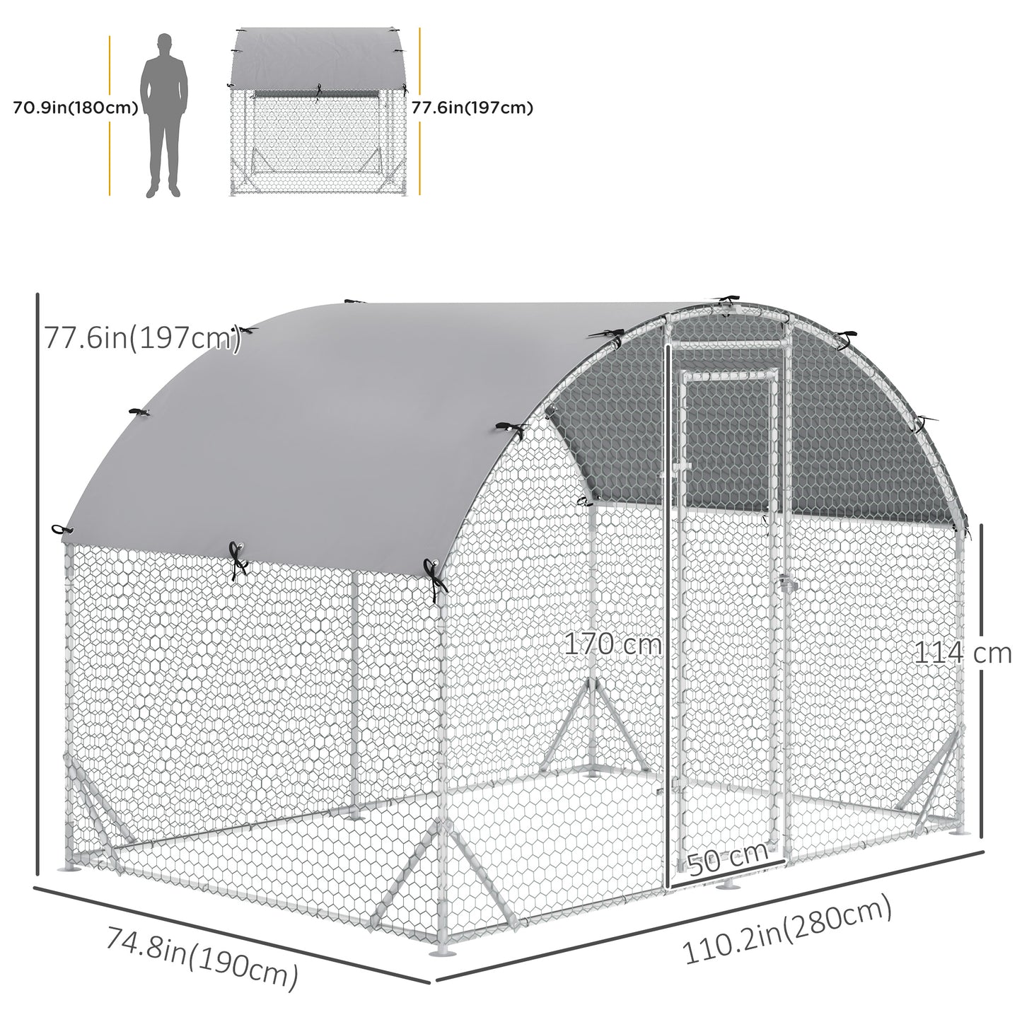 Galvanized Large Metal Chicken Coop Cage Walk-in Enclosure Poultry Hen Run House Playpen Rabbit Hutch with Cover for Out