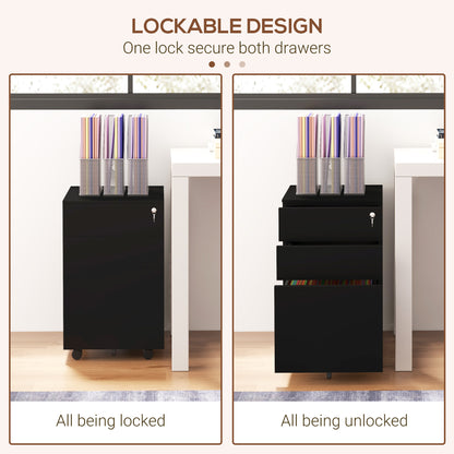 Vertical Steel Filing Cabinet on Wheels, 3-Drawer Lockable File Cabinet with Adjustable Hanging Bar for A4, Legal and Le
