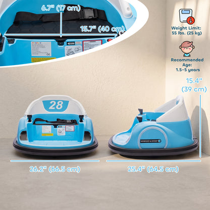 Qaba 12V Bumper Car for Toddlers, Ride On Car with 360 Degree Remote Control, Lights Music Horn, for 1.5-5 Years, Light 