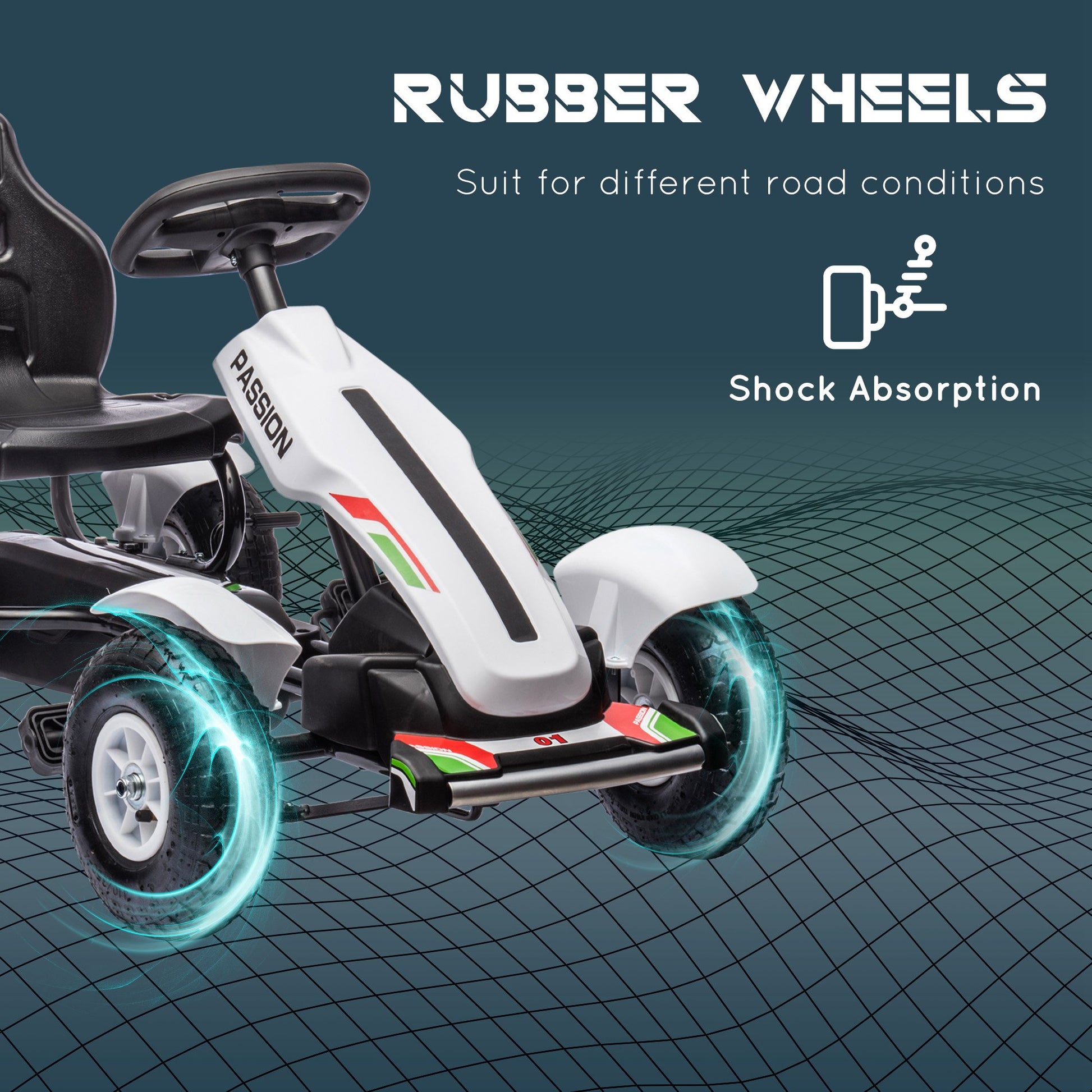 VarietyKart Pedal Go Kart for Kids, Pedal Car with Adjustable Bucket, Handbrake, 4 Rubber Wheels Powered Ride, White