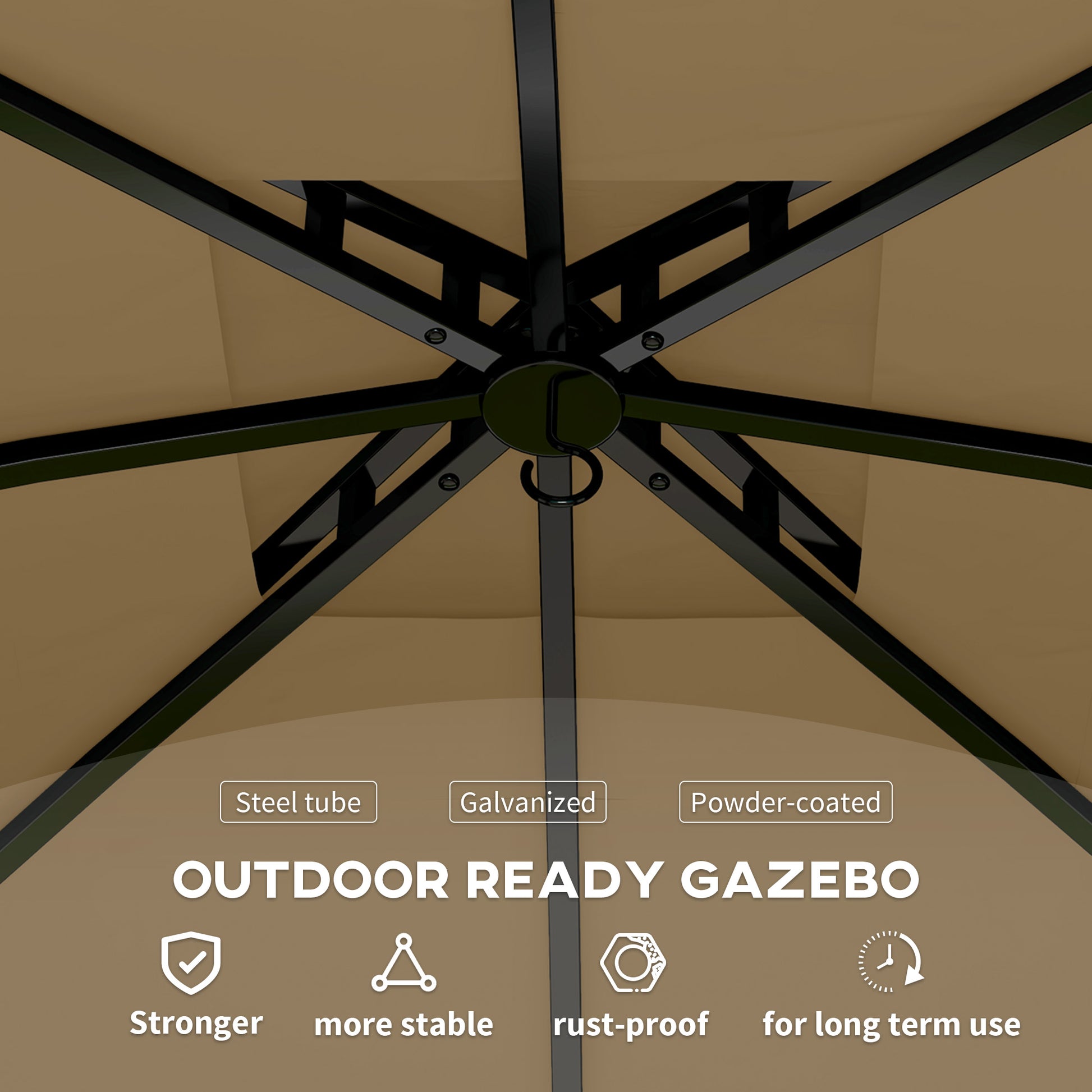 11' x 11' Outdoor Gazebo, Double Roof Patio Gazebo Canopy with Curtains, Church Windows, Galvanised Steel Frame, Beige