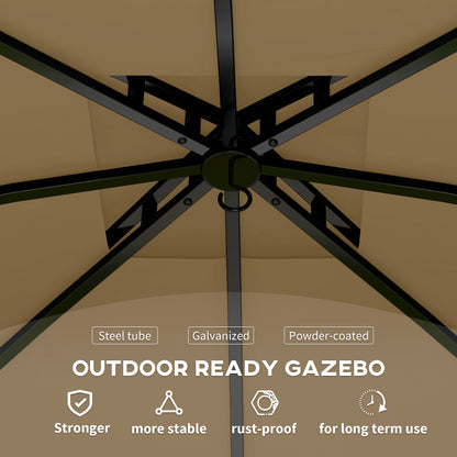 11' x 11' Outdoor Gazebo, Double Roof Patio Gazebo Canopy with Curtains, Church Windows, Galvanised Steel Frame, Beige