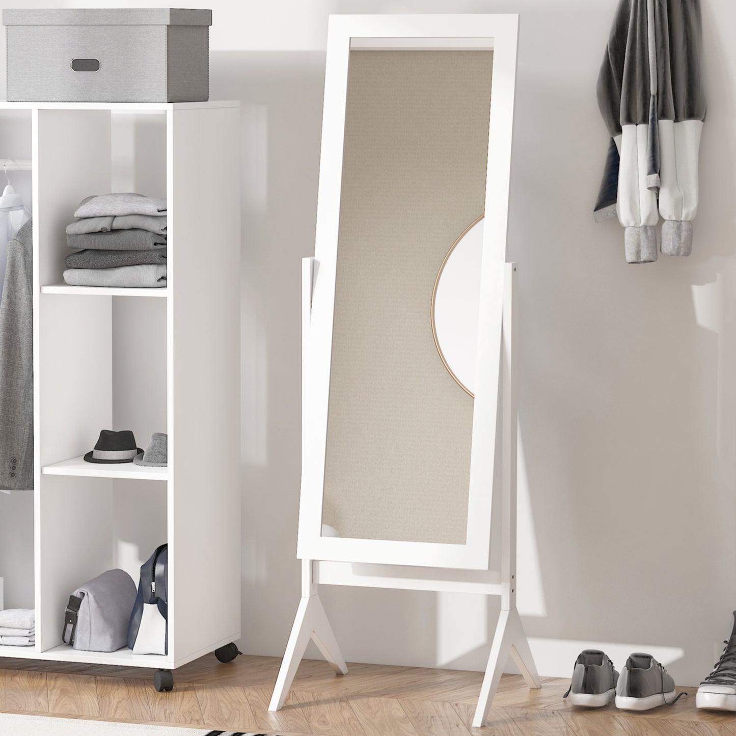 Full Length Mirror, Free Standing Full Body Mirror with Rectangular Frame, Adjustable Angle for Dressing Room, Bedroom, 