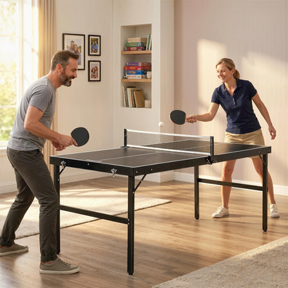 Soozier Mini Folding Table Tennis Table with Aluminium Frame, Portable Outdoor Ping Pong Table with Net for Indoor Outdo