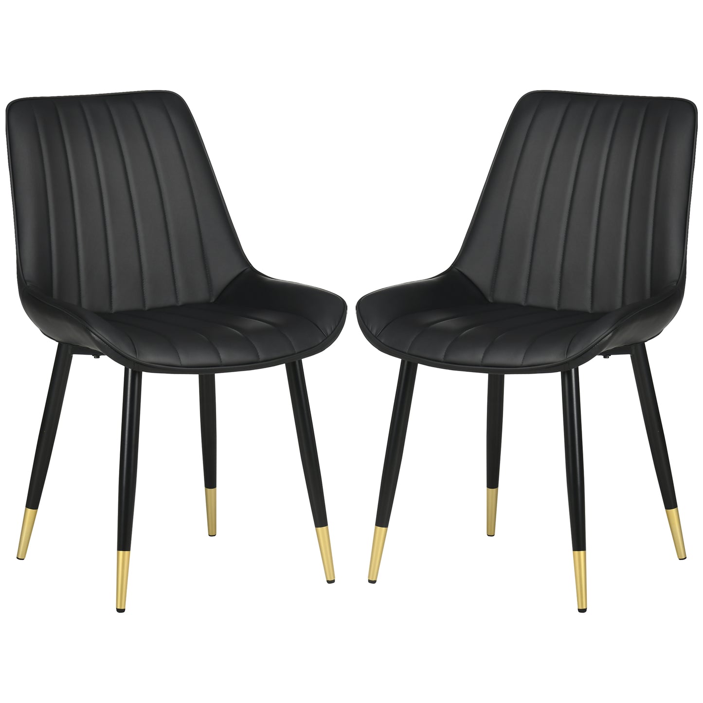 Dining Chairs Set of 2, Modern Kitchen Chair with PU Leather Upholstery and Steel Legs for Living Room, Bedroom, Black