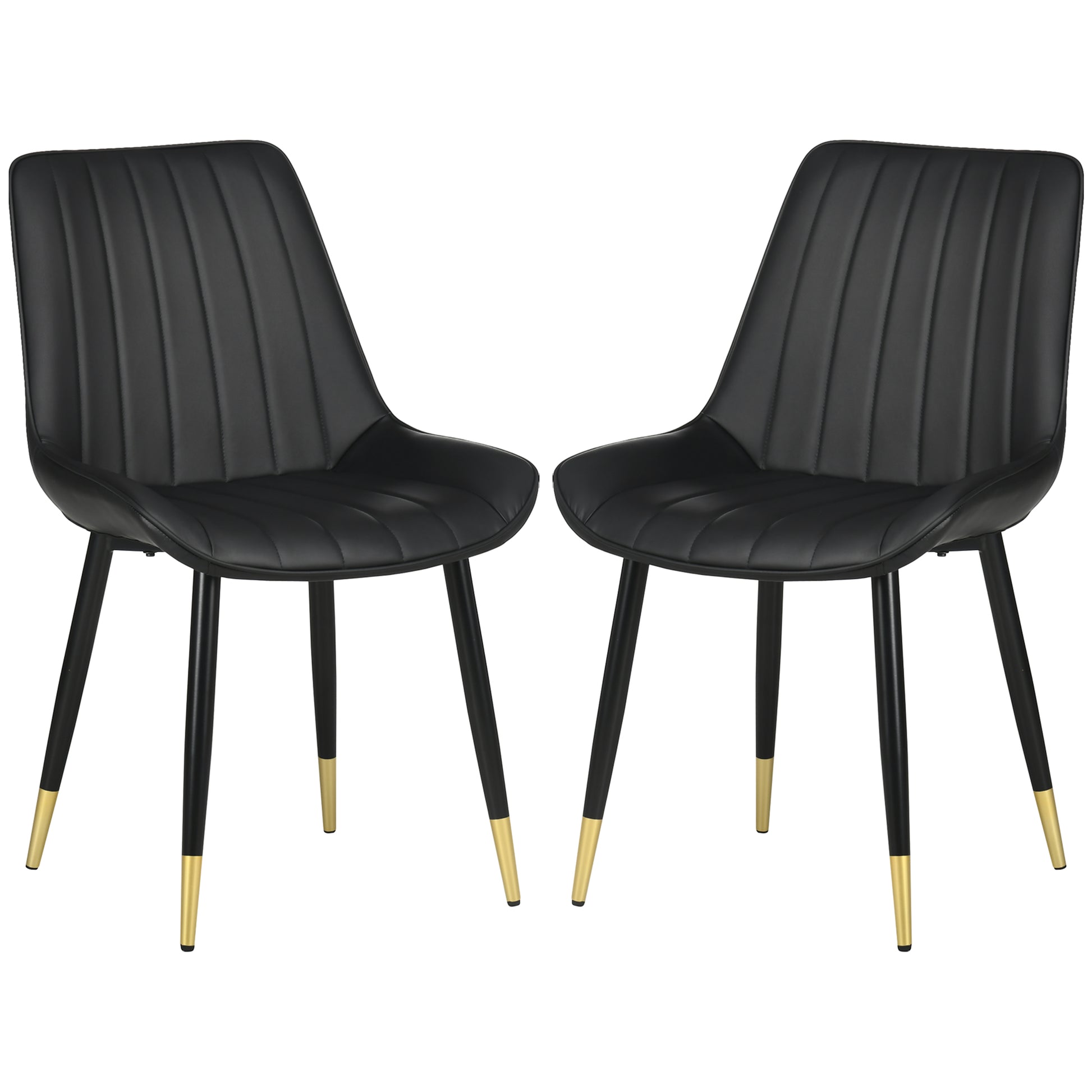 Dining Chairs Set of 2, Modern Kitchen Chair with PU Leather Upholstery and Steel Legs for Living Room, Bedroom, Black