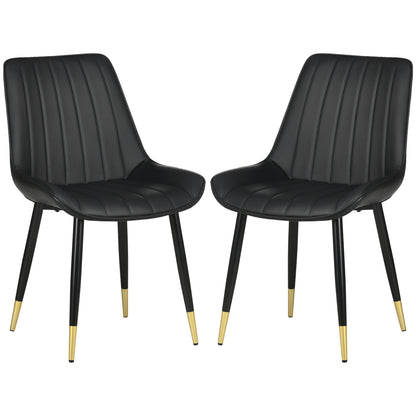 Dining Chairs Set of 2, Modern Kitchen Chair with PU Leather Upholstery and Steel Legs for Living Room, Bedroom, Black