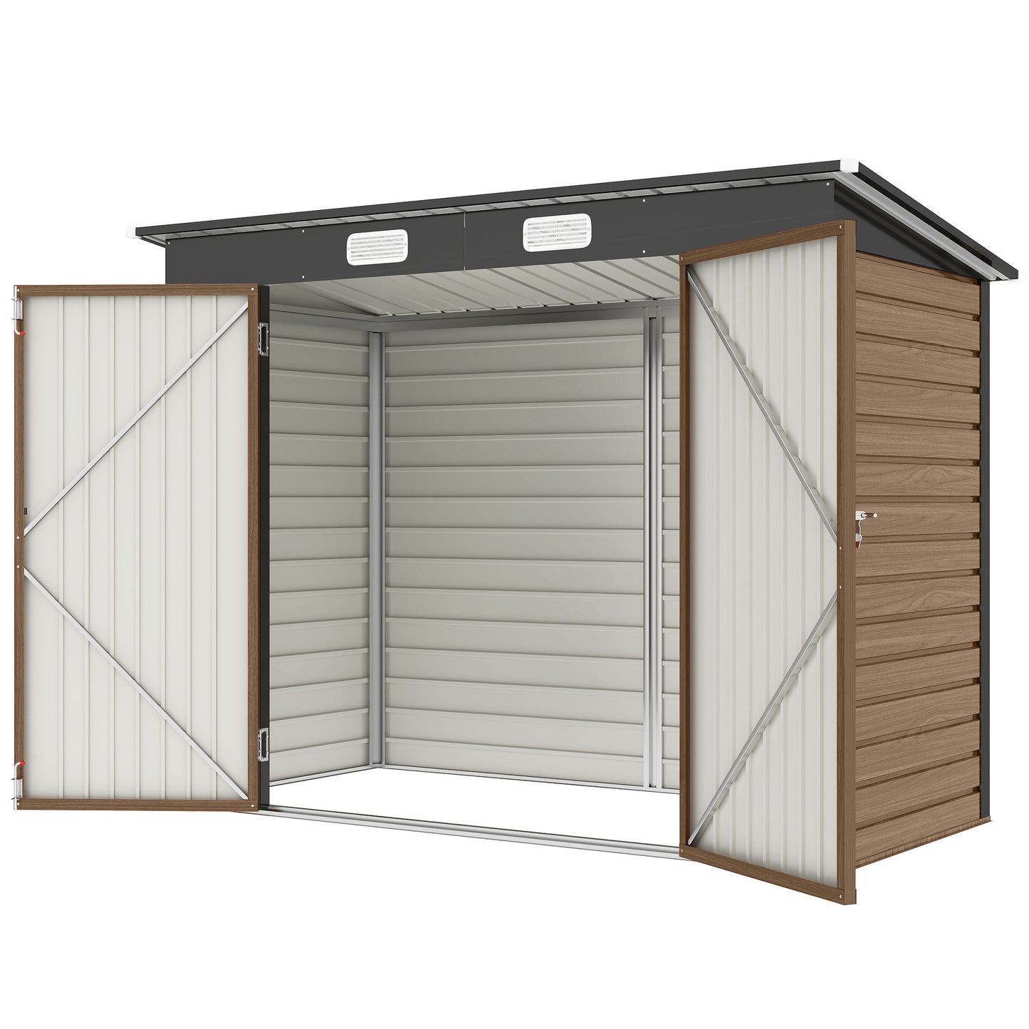 8 x 4 ft Galvanized Garden Storage Shed, Metal Outdoor Tool House with Double Doors and Dual Vents for Backyard and Pati
