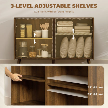 Buffet Cabinet with Storage, Modern Fluted Sideboard with Adjustable Shelves for Dining Room Living Room, Dark Brown