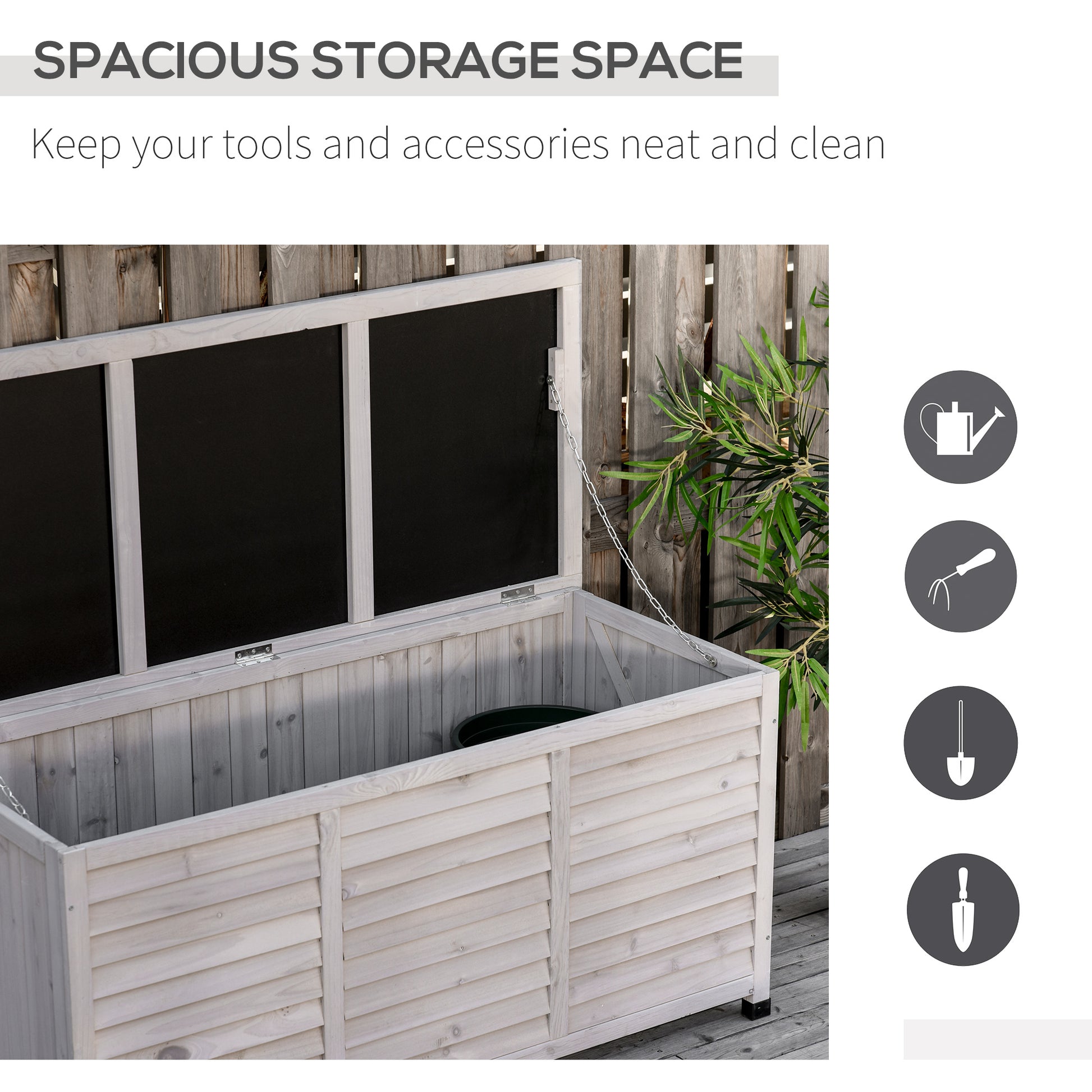 75 Gallon Wooden Storage Box patio Deck Box Bench, Garden Backyard Outdoor Storage Container with Aerating Gap & Weather