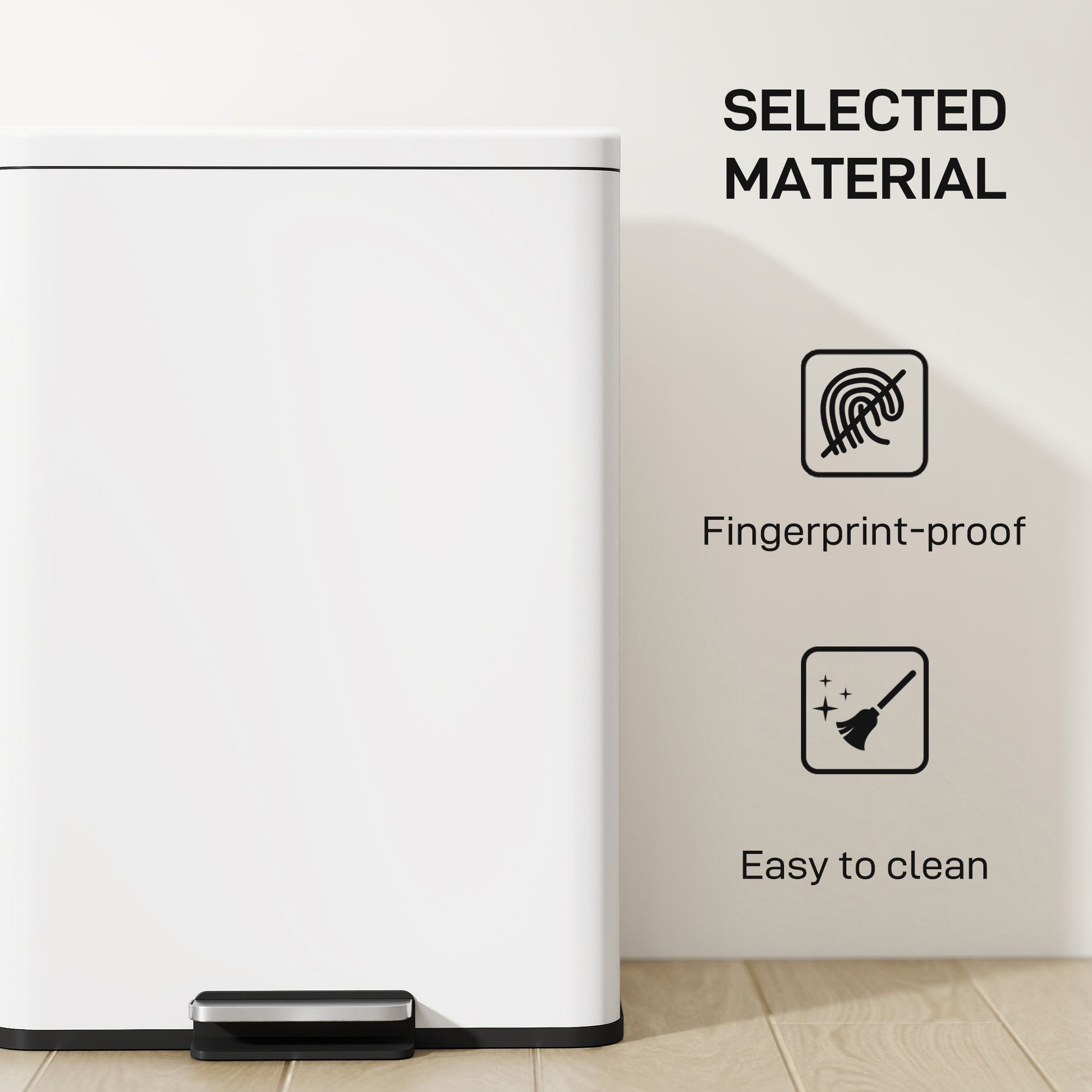 Garbage Bin, Soft-Close Trash Can with Foot Pedal, 5 Gallon (20 L) Garbage Can with Removable Inner Bucket, Cream White