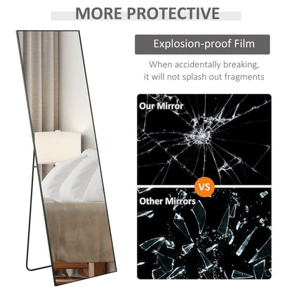 64"x20" Full Length Mirror, Floor Standing, Wall-Mounted or Leaning Against Wall Tall Mirror w/Support Frame, Rectangula