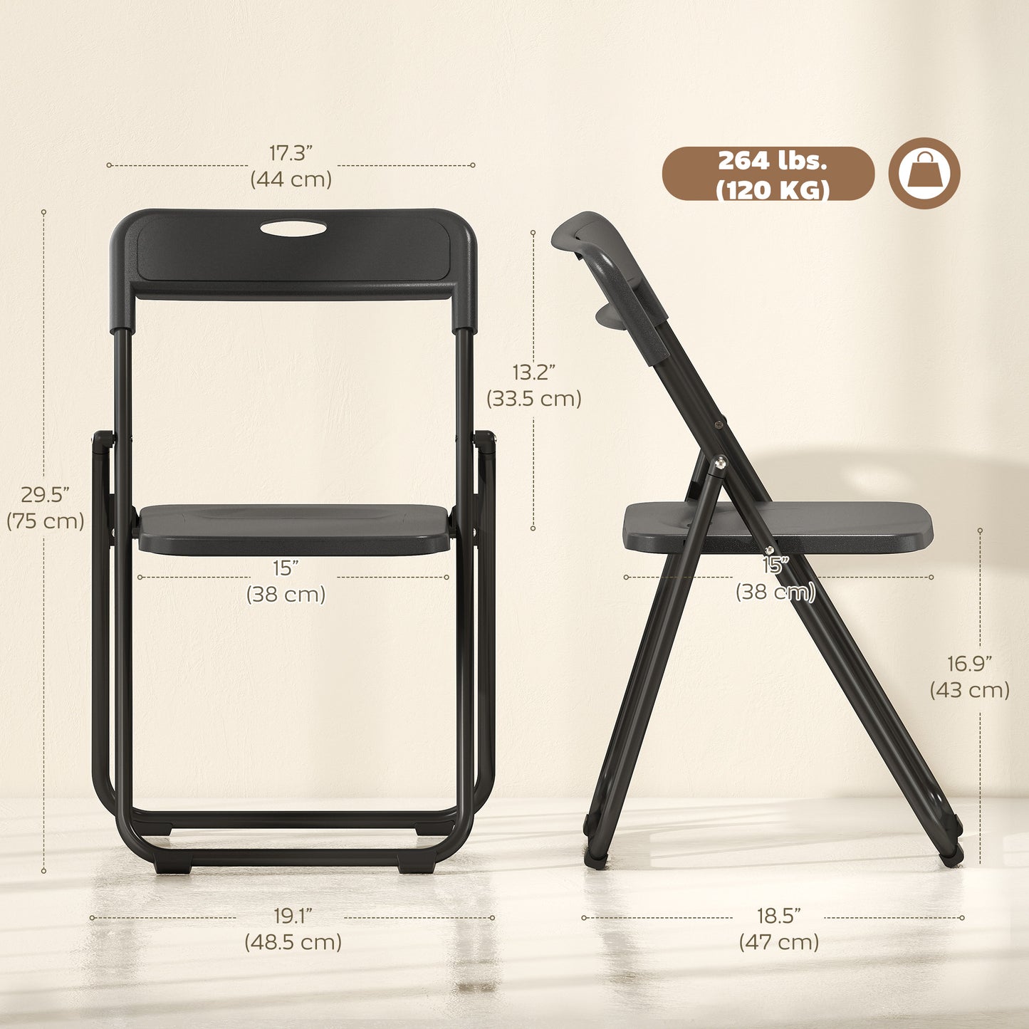 Folding Chairs 6 Pack, Plastic Foldable Chairs with Vent, Carry Hole and Steel Frame for Home, Office, Dining, Black