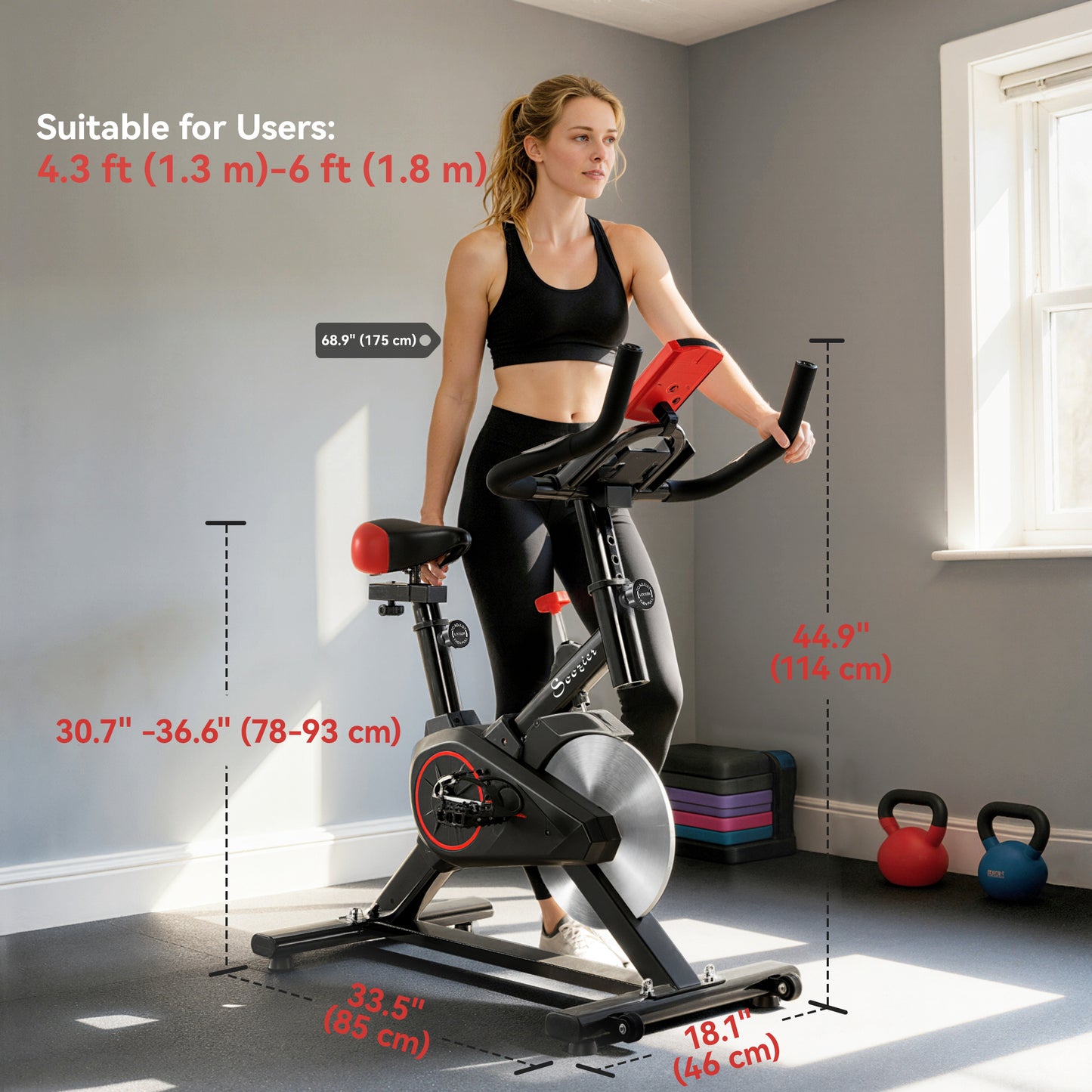 Soozier Upright Exercise Bike, Magnetic Resistance Stationary Bike with LCD Display, Indoor Cycling Bike for Home w/ Adj